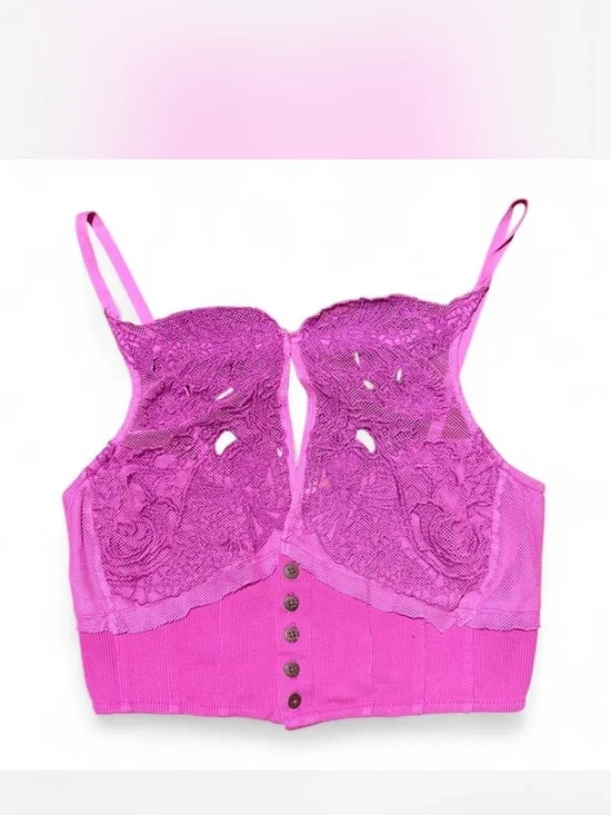 Free People Have My Heart Tank Pink Lace Cutout Corset Top Size M - Picture 4 of 6